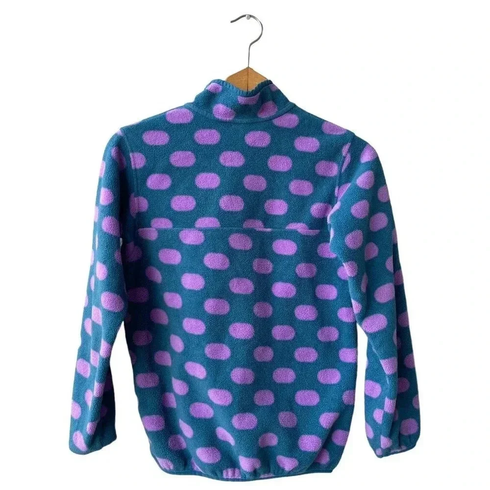 Patagonia Synchilla Girls Pullover Jacket Snap T Polka Dot Teal Pink Size XL(14)